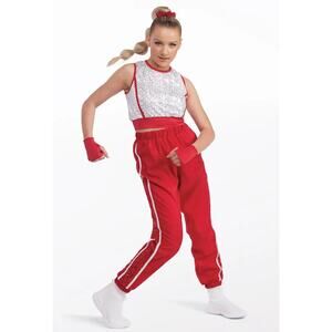 Dance Costume Medium Child Red Weissman 15486 Hip Hop Jazz Tap 2 pc Sequin Cargo
